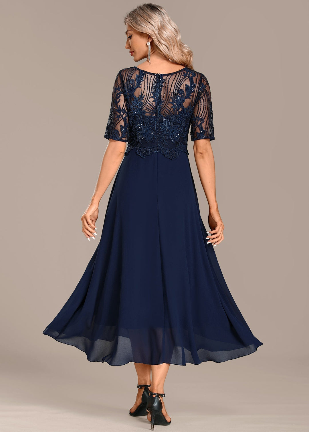 Elowen | Navy Lace Midi Dress
