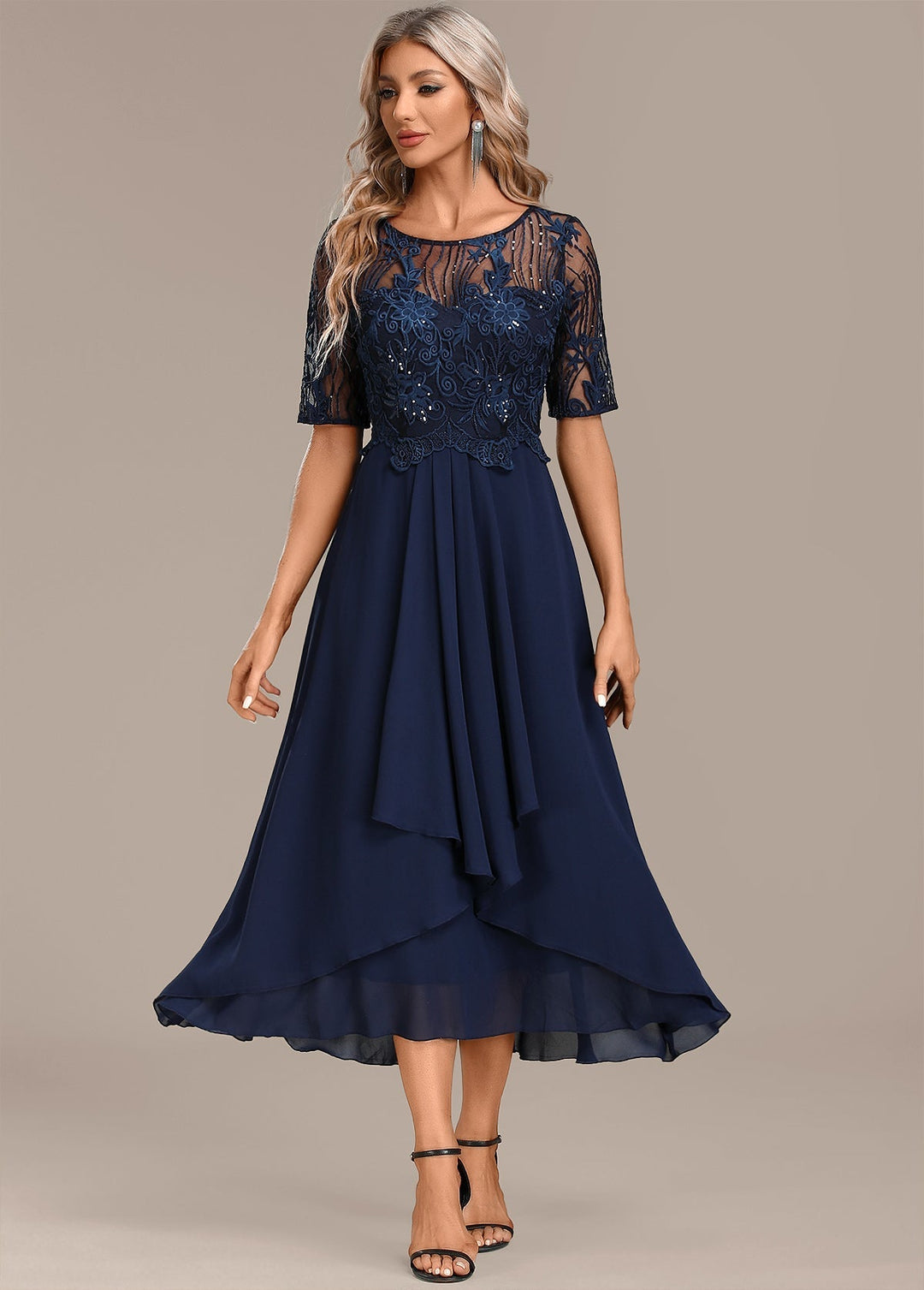 Elowen | Navy Lace Midi Dress