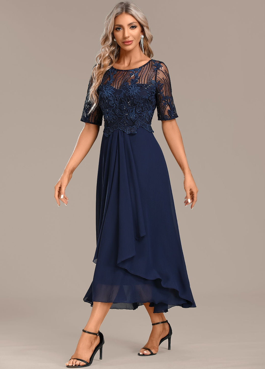 Elowen | Navy Lace Midi Dress