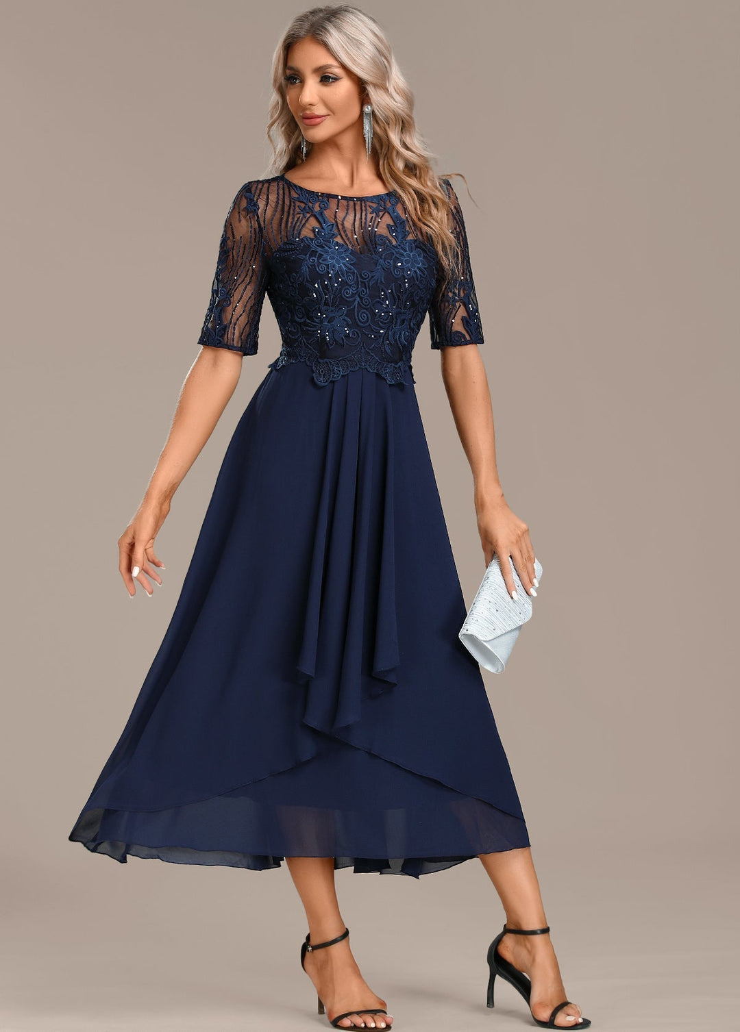 Elowen | Navy Lace Midi Dress