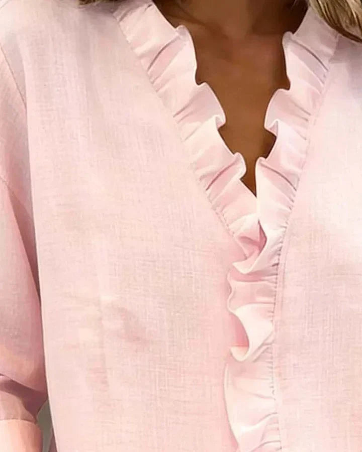 Susan | Ruffle Blouse with V Neck and Long Sleeves