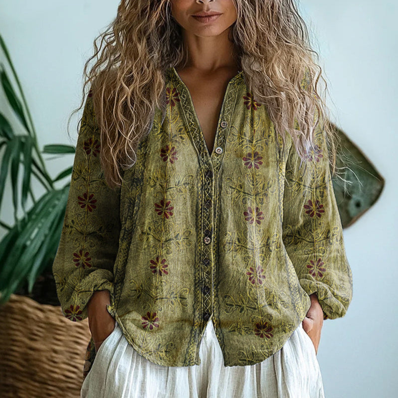 Briavelle | Vintage Leaf Print Shirt