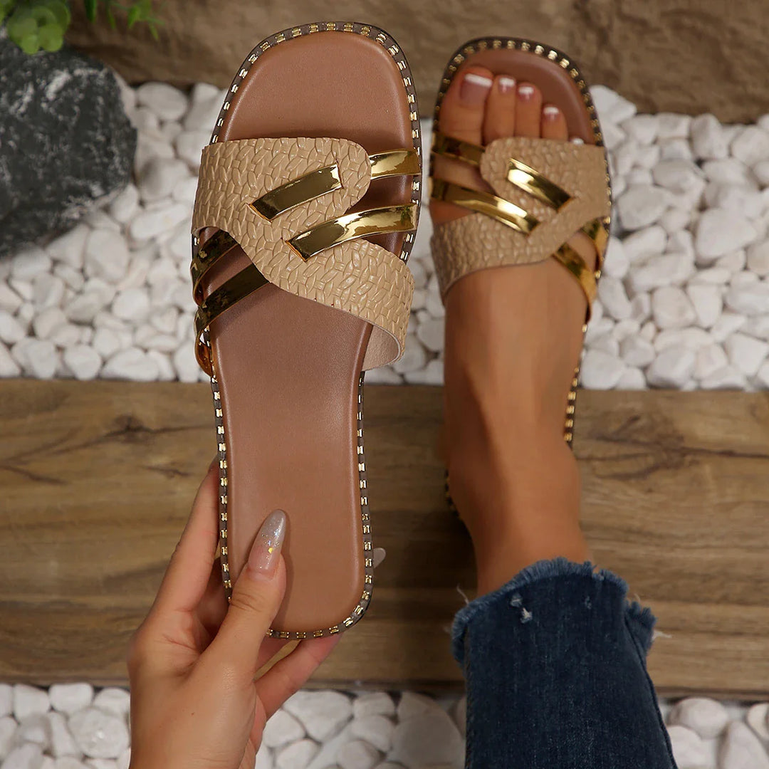 Margot | Gold Detail Slide Sandals