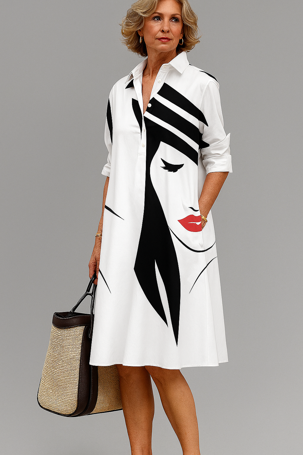 LUNARA | ELEGANT GRAPHIC MIDI DRESS
