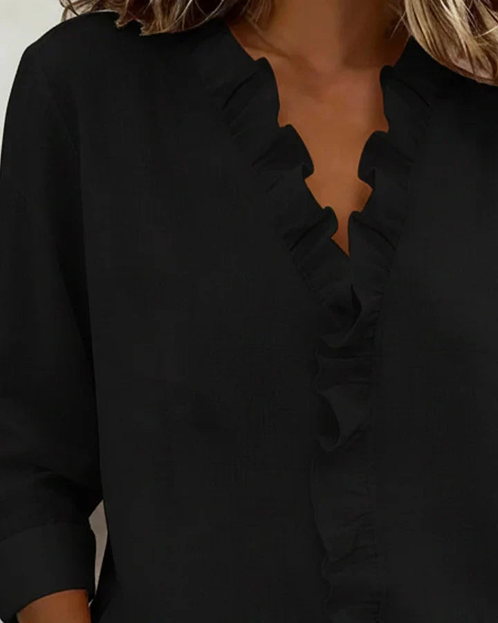 Susan | Ruffle Blouse with V Neck and Long Sleeves