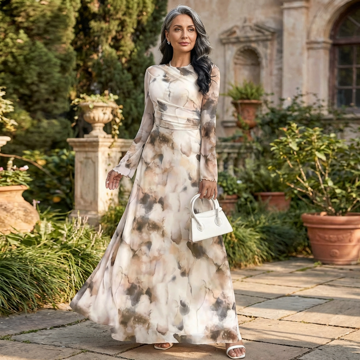 CELESTE™ – Tie-Dye Mesh Print Elegance Dress